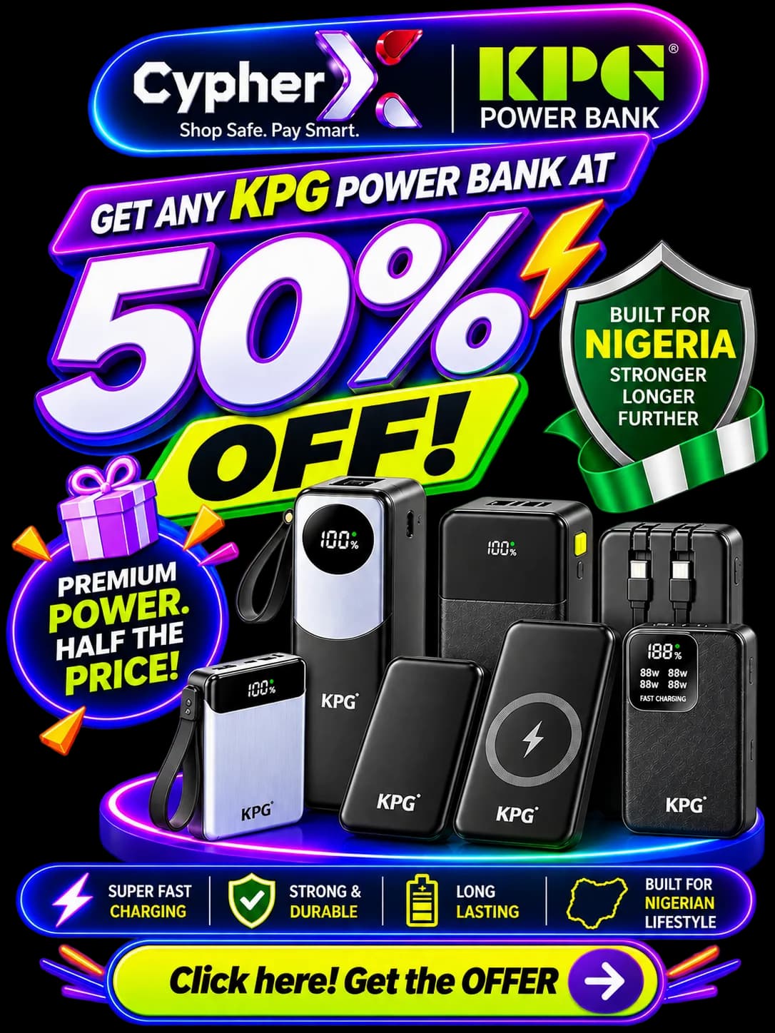 CypherX and KPG power bank 50 percent offer